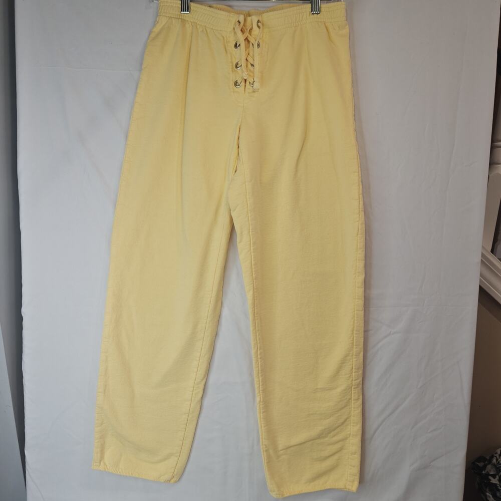 Hard Tail Forever Sz S Yellow Sweatpants Lace Up Waist Lounge Wide Leg Pants